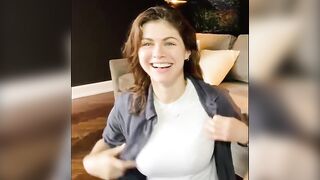 : GIF Alexandra Daddario pokies and bounce in tight shirt from YouTube video #2