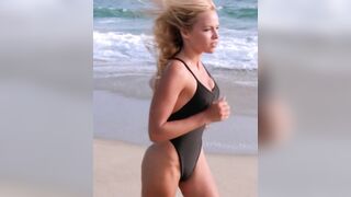 Pamela Anderson running on Baywatch