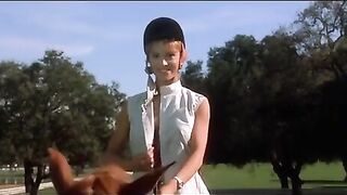 Betsy Russell bouncy topless horse riding in 'Private School'