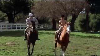 : Betsy Russell bouncy topless horse riding in 'Private School' #3