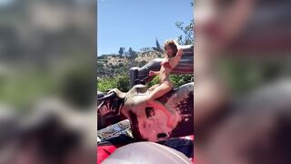 Samara Weaving doing some riding.