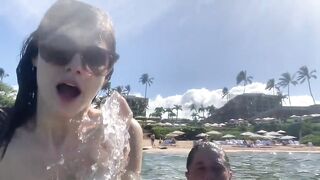 Slow-mo GIF of Alexandra Daddario swimming in bikini in YouTube video